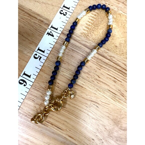 J.Crew Pearl & Lapis Blue Stone Anklet With Gold Accents Adjustable Length - Picture 3 of 11